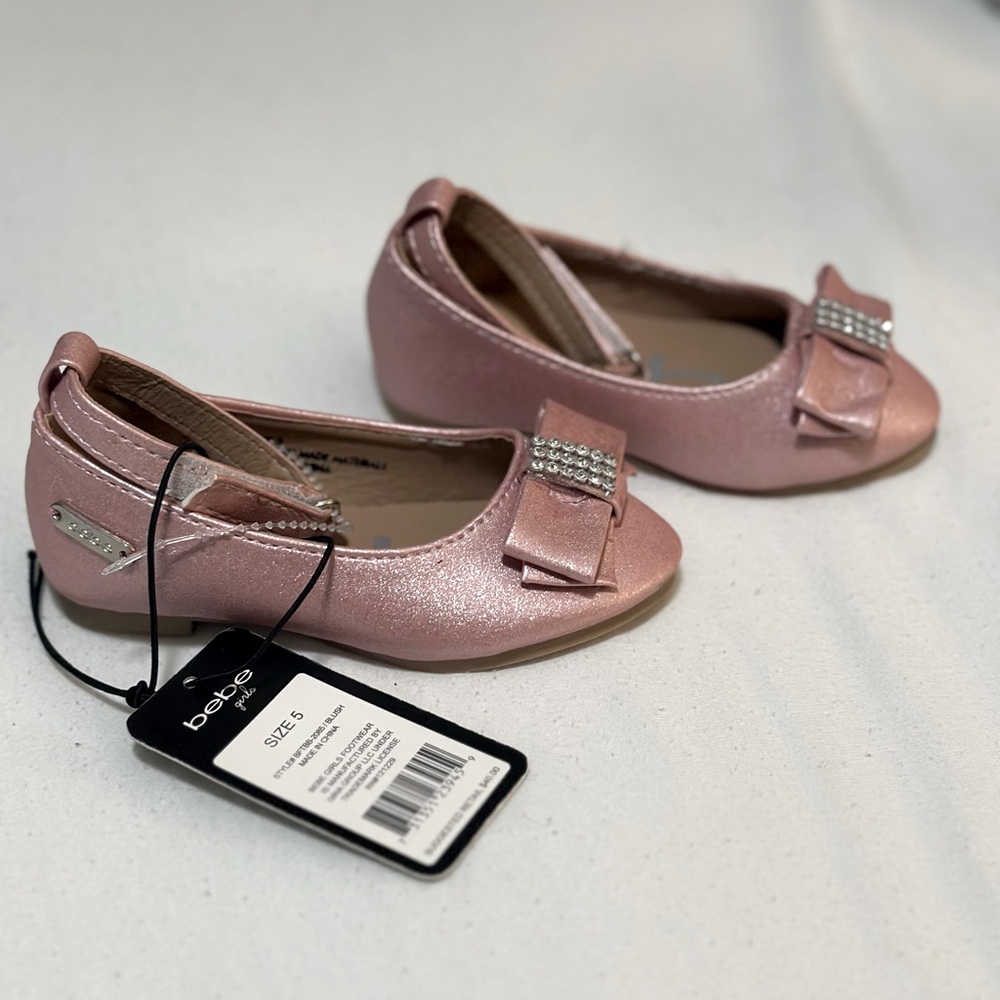 NWT Bebe girls sz 5 pink glitter Ballet Flat shoe